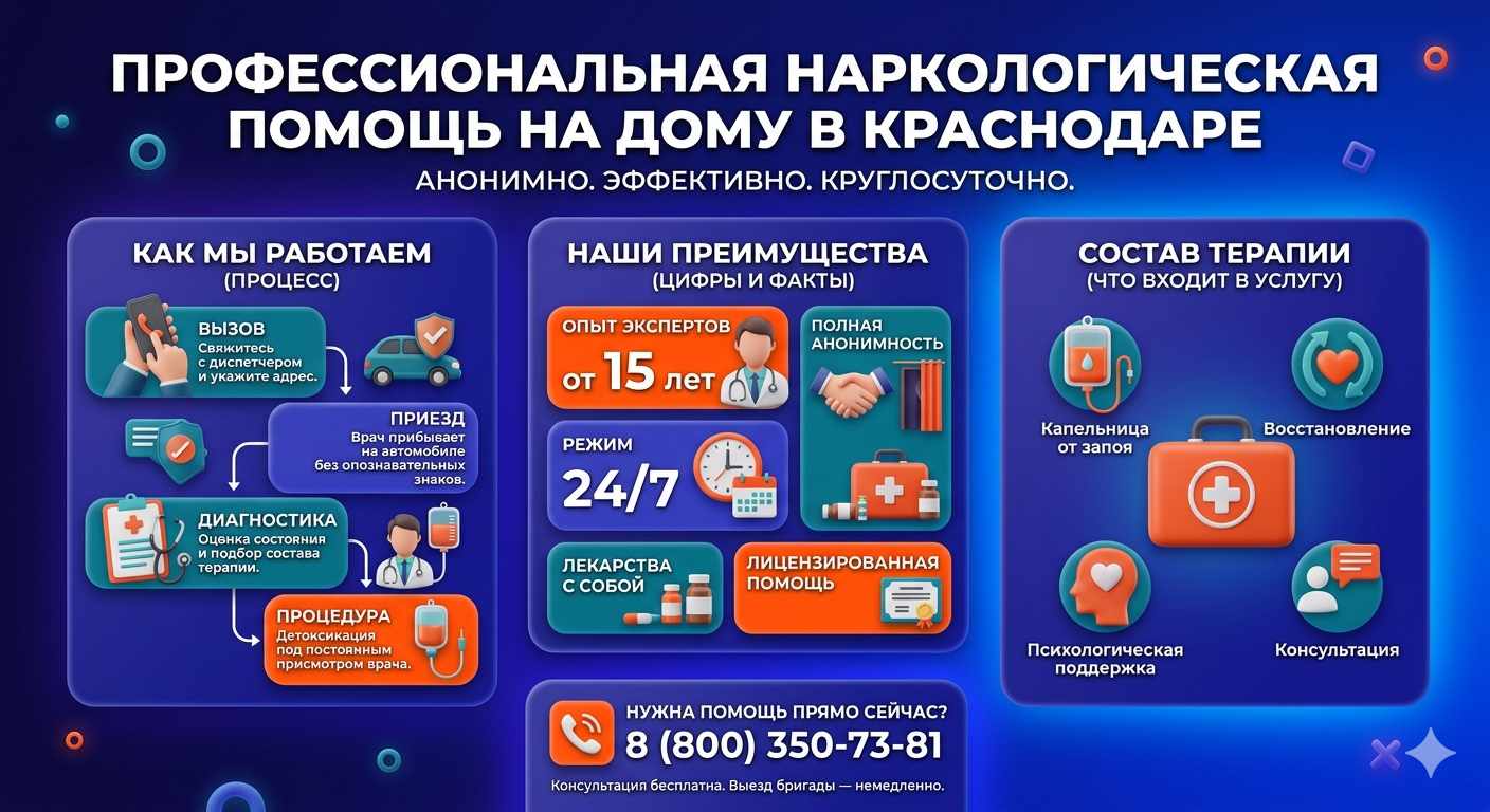 Инфографика о принципах лечения алкоголизма на дому в Северске: этапы вызова нарколога, преимущества анонимной детоксикации и состав медицинской помощи.